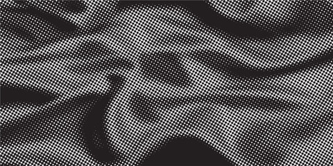 Halftone faded gradient texture. Grunge halftone grit background. White and black sand noise wallpaper. Retro pixilated vector backdrop - obrazy, fototapety, plakaty