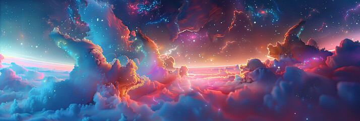 Fantasy space background, Colorful nebula and starry sky, Ai Generated