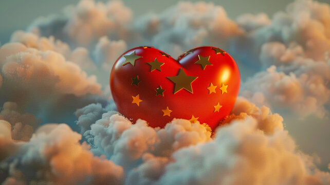 High-definition image of Emoji heart with stars surrounded by soft clouds.
