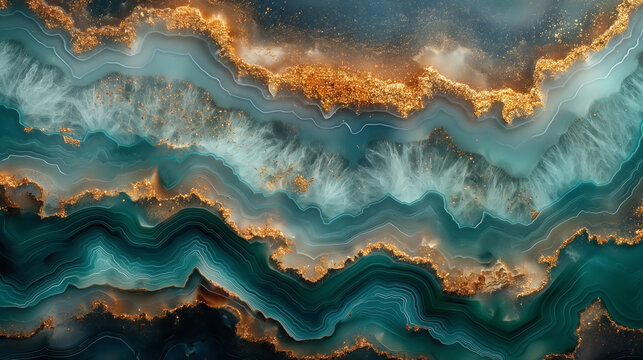 Amazing colorful green agate crystal stone background with gold veins