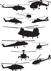 Set of Helicopter Silhouettes - Vector Image