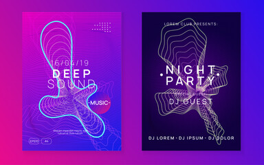 Techno Event. Discotheque Flyer. Blue Fest Set. Violet Sound Banner. Electronic Radio Illustration. Concert Vector. Dance Electro Element. Pink Techno Event