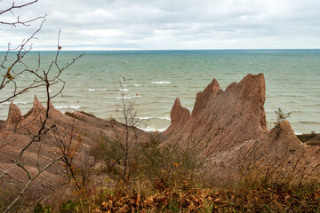 Chimney Bluffs State Park in New York overlooking Lake Ontario