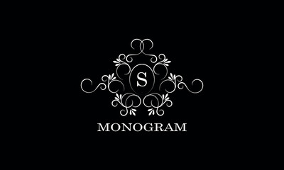 Monogram design template for one or two letters, for example S. Wedding monogram. Business sign, identity logo for restaurant, boutique, hotel, heraldry, jewelry.