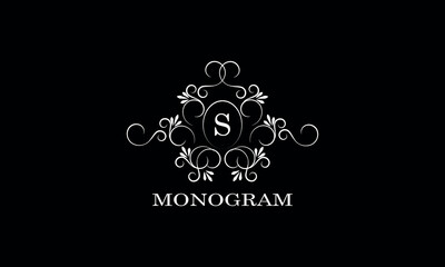 Monogram design template for one or two letters, for example S. Wedding monogram. Business sign, identity logo for restaurant, boutique, hotel, heraldry, jewelry.