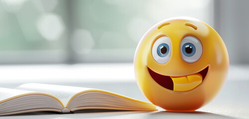 A close-up of a book emoji with pages flipping, symbolizing reading or knowledge, on a white background with