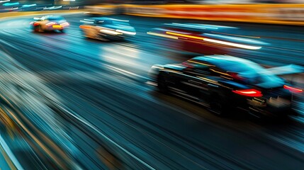 Speed spectacle! Blurred racetrack with starting or ending line captures the intensity of high-speed competition, thrilling spectators.