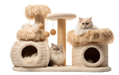 A cat perched regally atop a cat tree