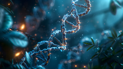 Closeup blue 3d illustration of DNA