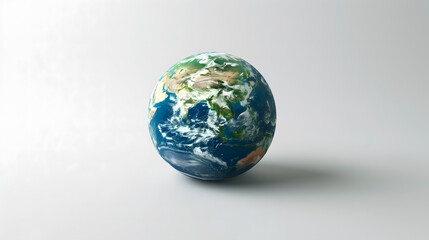 Earth globe on solid white background. Earth Day design concept with copy space