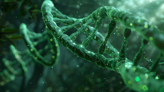 Closeup green 3d illustration of DNA
