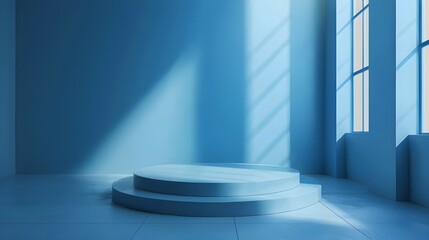 Modern Blue Podium scene background mockup, empty scene stages, for product presentation, realistic 3d render, ai generated 