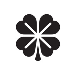 Four leaf clover icon. Black icon isolated on white background. Clover silhouette. Simple icon