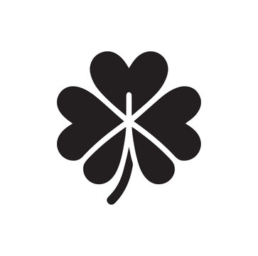 Four leaf clover icon. Black icon isolated on white background. Clover silhouette. Simple icon