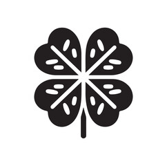 Four leaf clover icon. Black icon isolated on white background. Clover silhouette. Simple icon