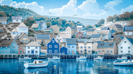 A charming seaside village, with colorful houses and a picturesque port