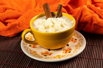 cup of canjica, typical food consumed in the Brazilian Festa Juninas
