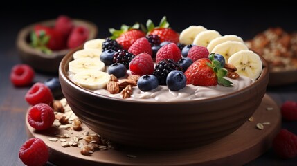 Bowl of Yogurt With Fruit and Nuts