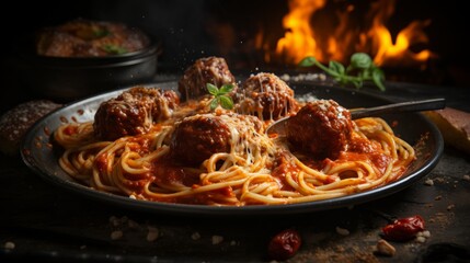 Plate of Spaghetti With Meatballs