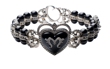 A stylish black and silver bracelet adorned with a heart charm