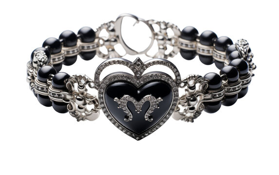 A stylish black and silver bracelet adorned with a heart charm
