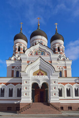 Fototapeta na wymiar Old Alexander Nevsky Orthodox Cathedral in Estonian Tallinn on sunny March day.