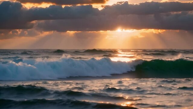 view of ocean waves in the evening