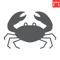 Crab glyph icon, seafood and fish, crab vector icon, vector graphics, editable stroke solid sign, eps 10.