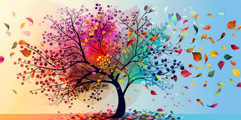 Abstract tree with colorful leaves