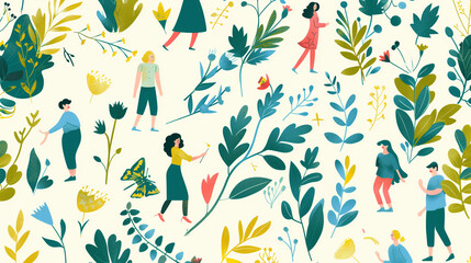 Spring background vector illustration of people and life