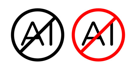 Anti-Artificial Intelligence Usage Icons. Ban on AI Technology and Prohibition Symbols.