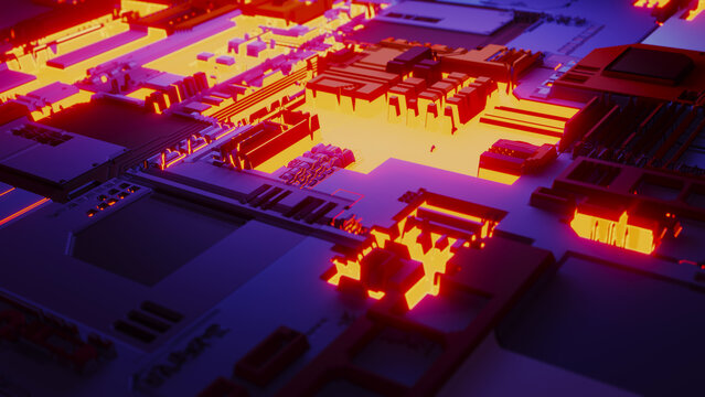 Abstract computer board can be used to describe technological processes, science and education. Information engineering component. Can be used as digital dynamic wallpaper. 3D rendering.