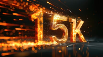 Bold 3D showcases "15K" in vibrant c01f1b on black, marking a thrilling achievement worth celebrating.