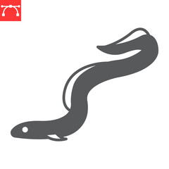 Eel glyph icon, seafood and fish , moray vector icon, vector graphics, editable stroke solid sign, eps 10.