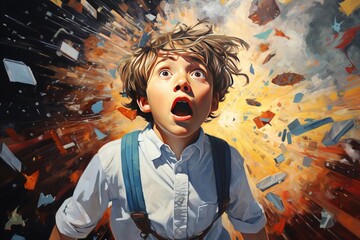 Depiction of ADHD in a young boy - obrazy, fototapety, plakaty