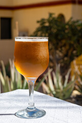Lunch with cold beer in Spanish outdoor cafe
