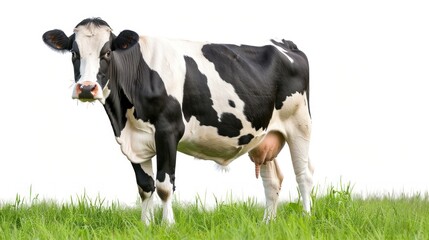 dairy cows in field on rural farm, ,Farm Black and white cow standing and eating grass on green pasture,