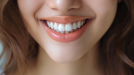 Obraz premium closeup young woman with beautiful smile, healthy white teeth, cosmetic dentistry and dental makeover concept, Generative Ai