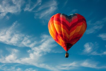 Obraz premium A heart shaped hot air balloon gracefully floats through the sky, creating a mesmerizing sight, A heart-shaped hot air balloon soaring in the sky, AI Generated