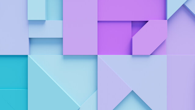 Turquoise and Purple 3D Shapes neatly organized to make a Futuristic abstract background. 3D Render . 