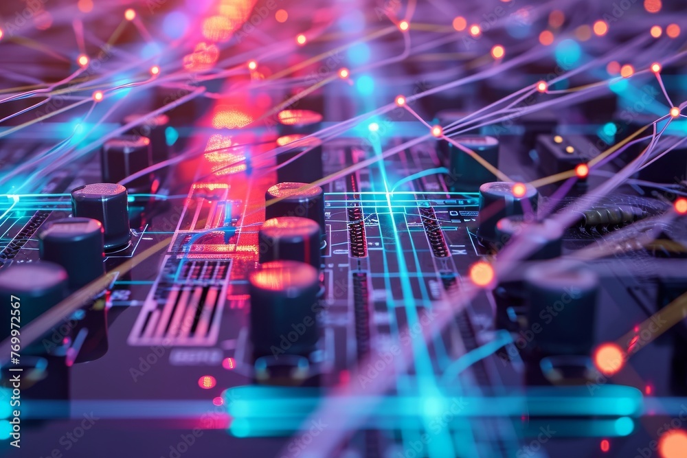 Poster this photo captures a detailed view of a computer circuit board, displaying its intricate components