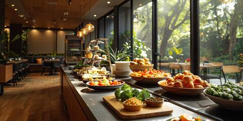 A luxurious buffet spread showcasing a variety of delicious dishes and decorative accents