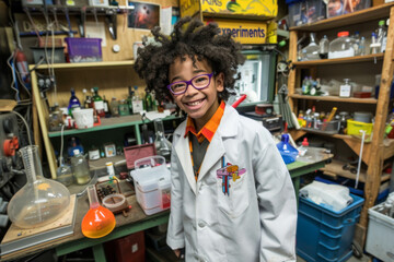 Portrait of a young African-American boy in a science lab
