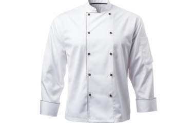 A white chef coat adorned with sleek black buttons