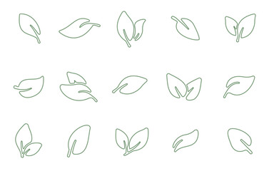 set of leaves green leaf outline silhouette nature art illustration vector sticker icon symbol graphic design environment plant	 - obrazy, fototapety, plakaty