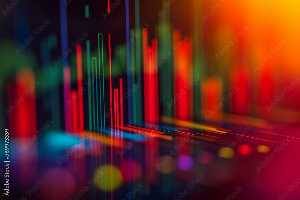 Poster an vibrant abstract background showcasing a multitude of colorful lines and dots, a histogram showin