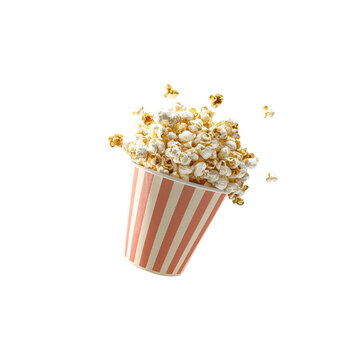 Popcorn viewed float Paper cup with popcorn on a transparent background