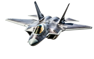 A sleek silver fighter jet soars through the air with speed and grace