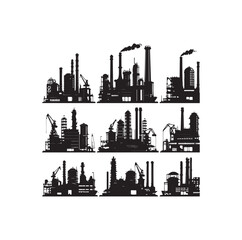 Obraz premium Industrial buildings icons vector silhouette set illustration