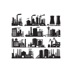 Industrial buildings icons vector silhouette set illustration